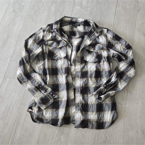 Banana Republic Men's Large Shirt Tailored Slim Fit Black Grey Plaid Button Up - Picture 1 of 7